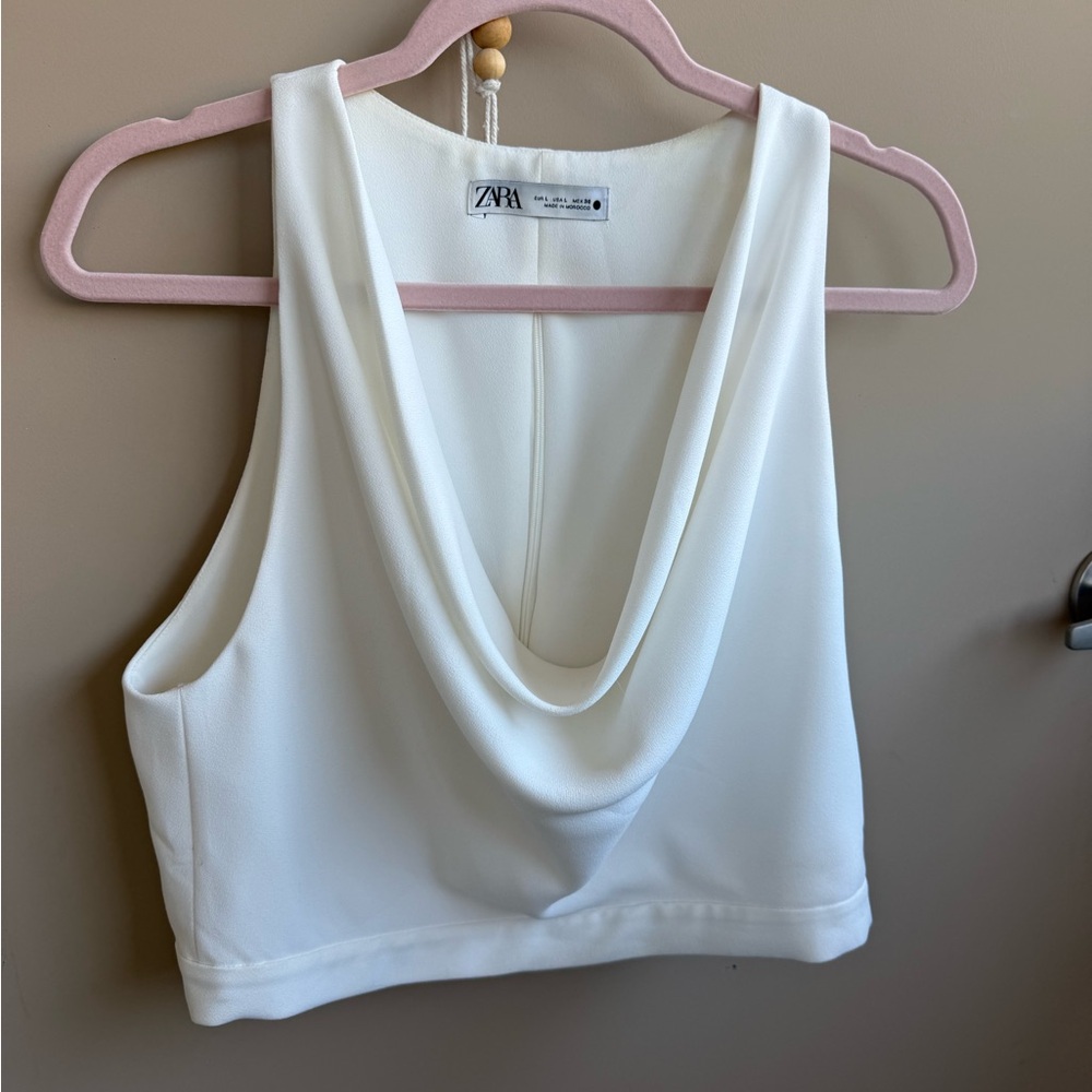 Zara Cream Drape Neck Tank Top